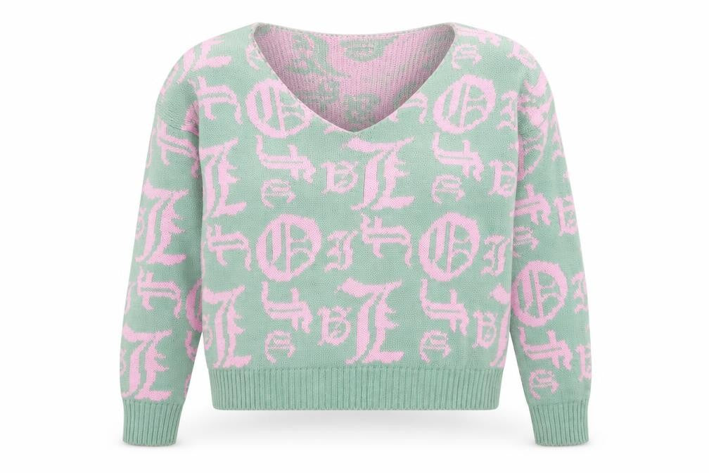 Front view of Boohoo women’s grey knit jumper, size M