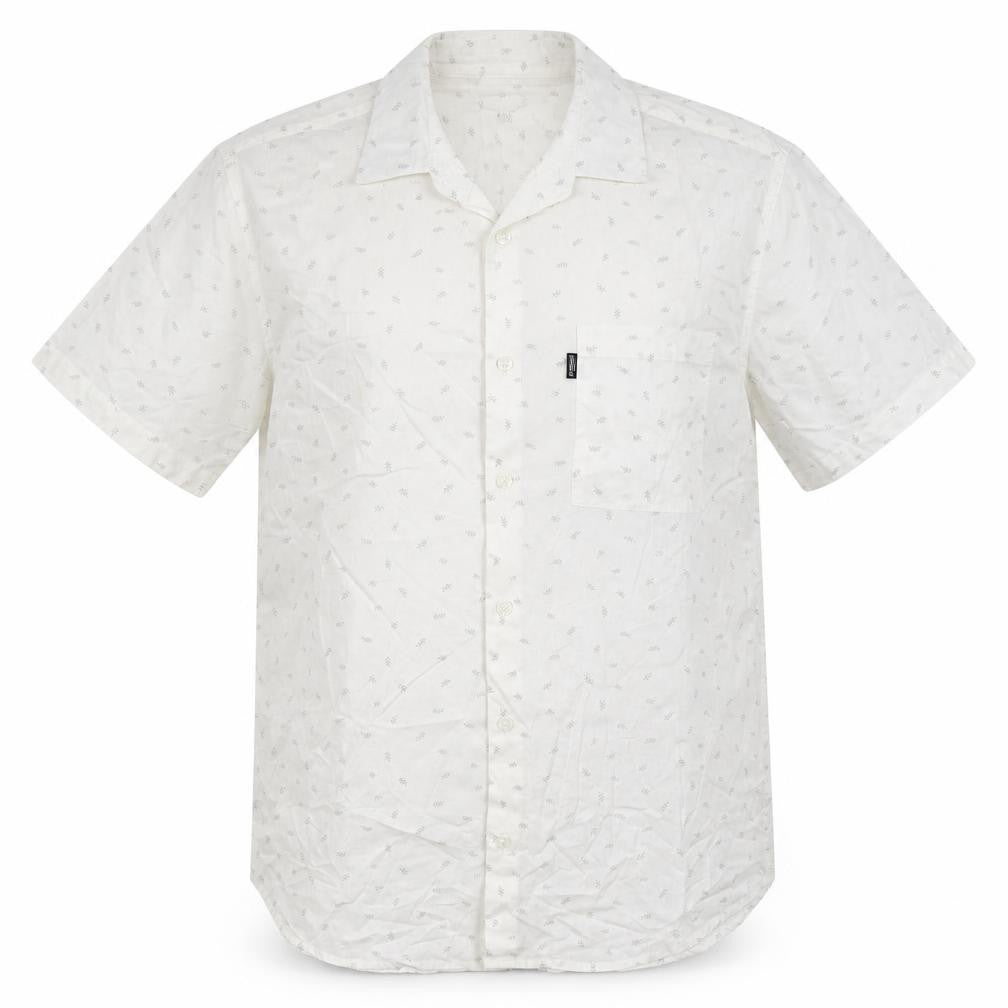 Front view of Outrage London men’s white button-up, size L