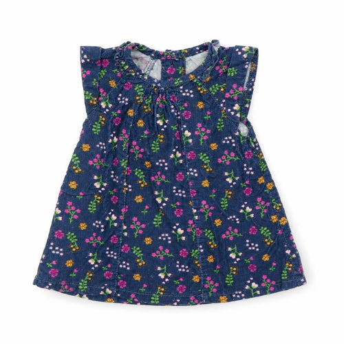 Baby Club Girls Blue Floral Corduroy A-Line  Size 0-3 Months