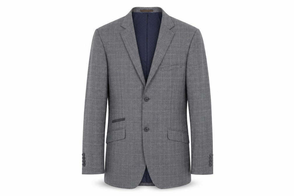 Front view of VOEUT men’s grey check jacket suit jacket, size S