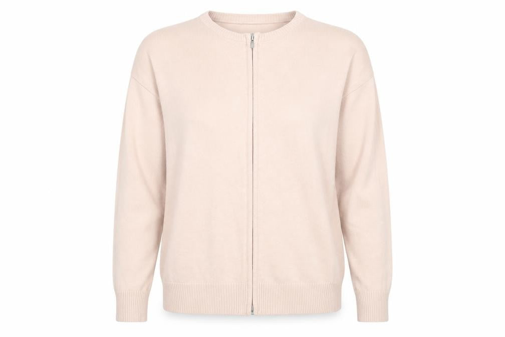 Front view of Boohoo women’s pink full zip jumper, size S
