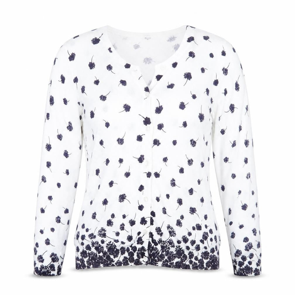 Isle Womens White Floral  Cardigan Jumper Size S