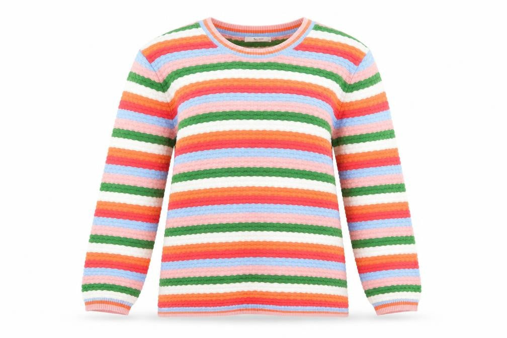 Front view of Tu women’s pink striped jumper, size UK 10