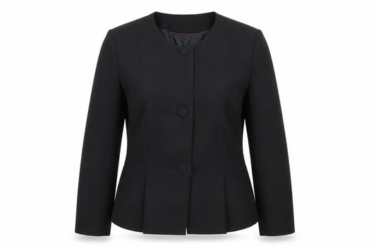 Front view of H&M women’s black jacket coat, size UK 8