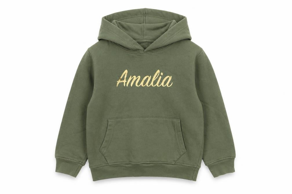 Front view of Preworn girls’ green pullover hoodie, size 4-5, years