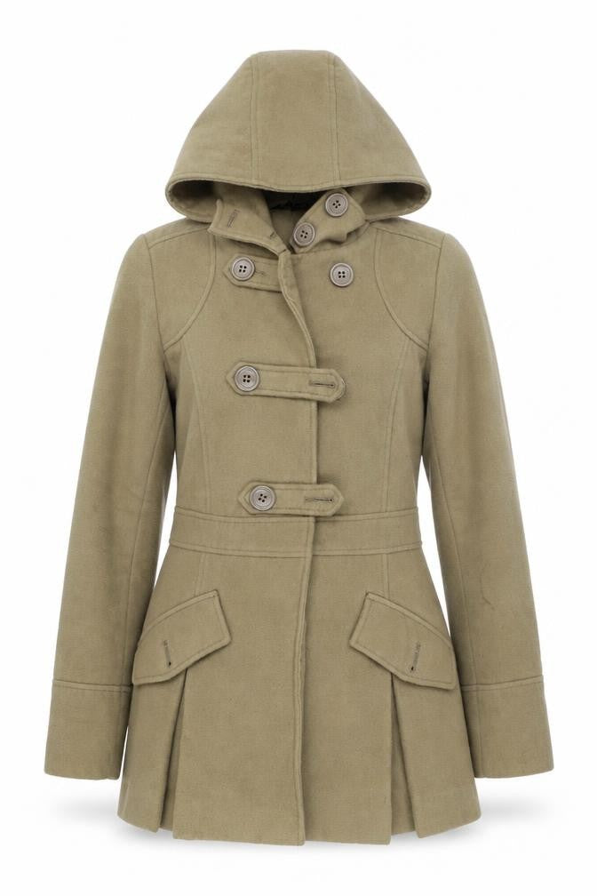 Front view of International women’s beige jacket coat, size UK 10
