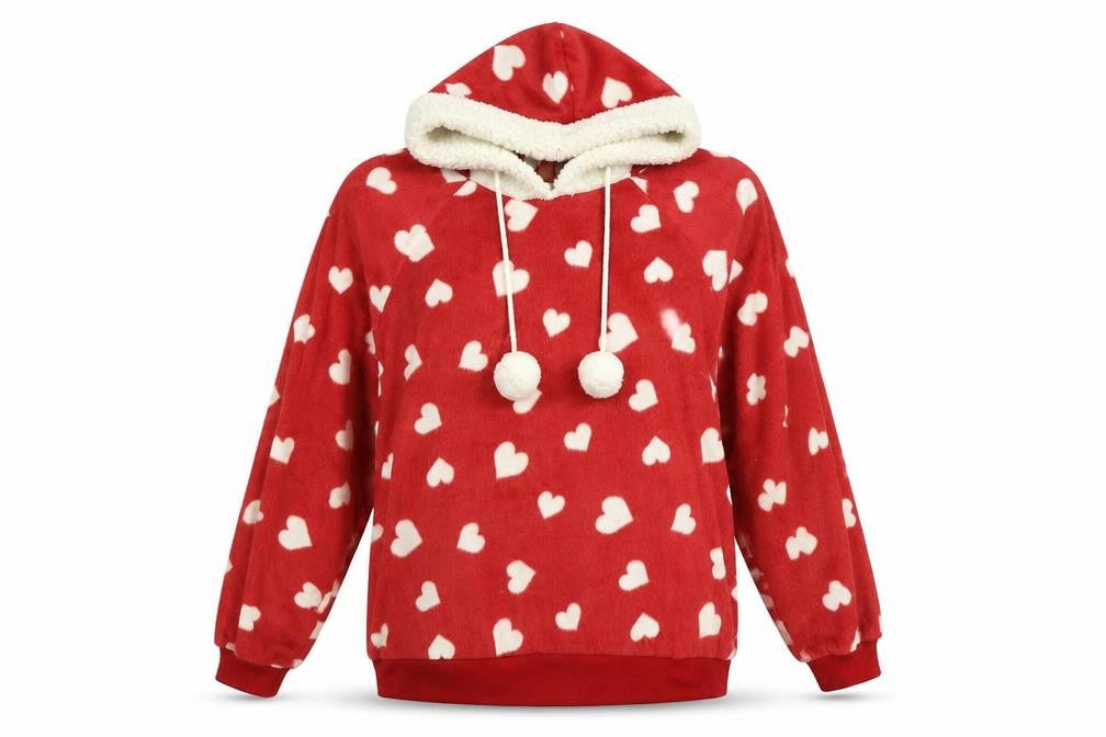 Front view of Marks & Spencer women’s red pullover hoodie, size UK 10