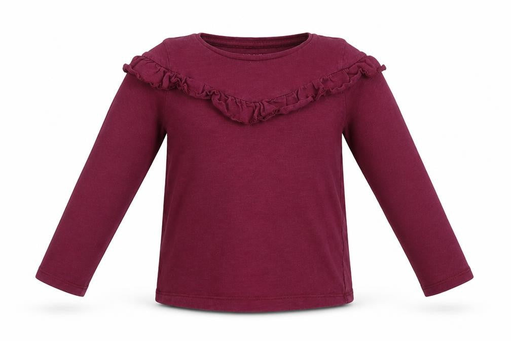 Front view of Nutmeg girls’ purple basic t-shirt, size 5-6, years