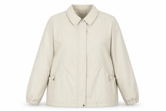 Front view of Classics women’s beige overcoat coat, size XL