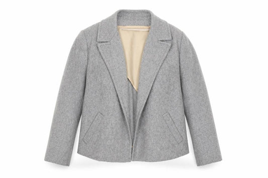 Front view of Marks & Spencer women’s grey overcoat coat, size UK 18