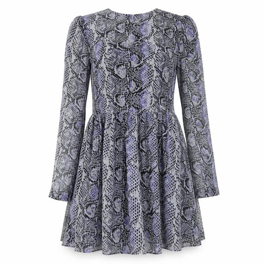 Front view of Primark women’s blue animal print fit & flare, size UK 8