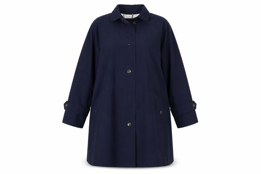 Front view of miss helen women’s blue overcoat coat, size XS