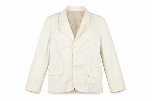Front view of les voiliers women’s white striped jacket blazer, size UK 4