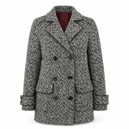 Front view of Tu women’s grey pea coat coat, size UK 8