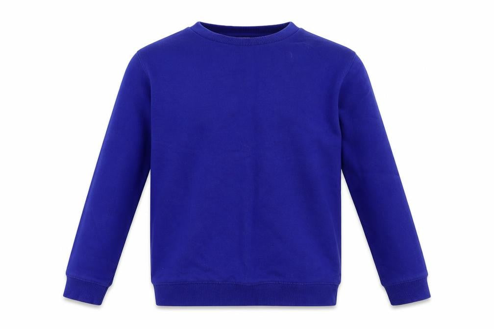 Front view of Tu boys’ blue pullover sweatshirt, size 9, years