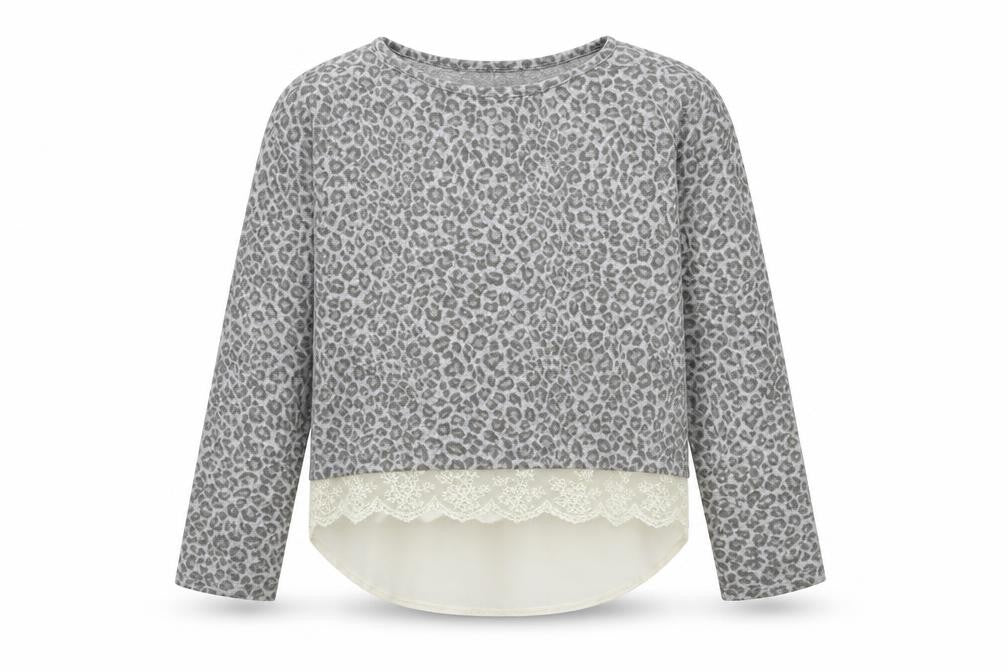 YD Girls Grey Animal Print  Basic T-Shirt Size 10 Years