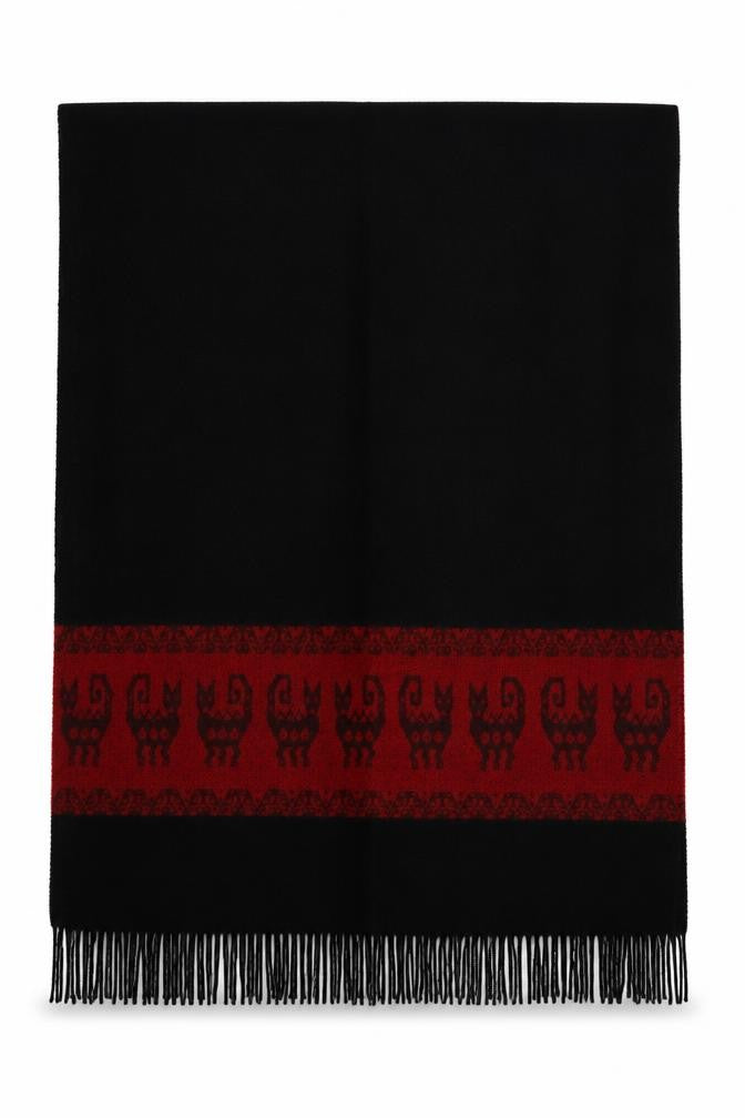 Front view of Preworn women’s black geometric shawl/wrap