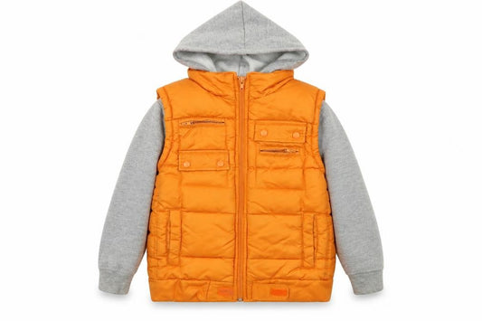 Front view of Adams Kids boys’ orange jacket waistcoat, size 7, years