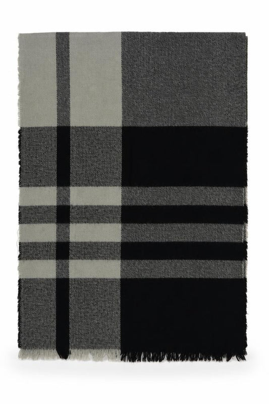 Front view of Preworn women’s grey check shawl/wrap