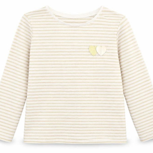 M&Co Girls Gold Striped  Basic T-Shirt Size 5-6 Years