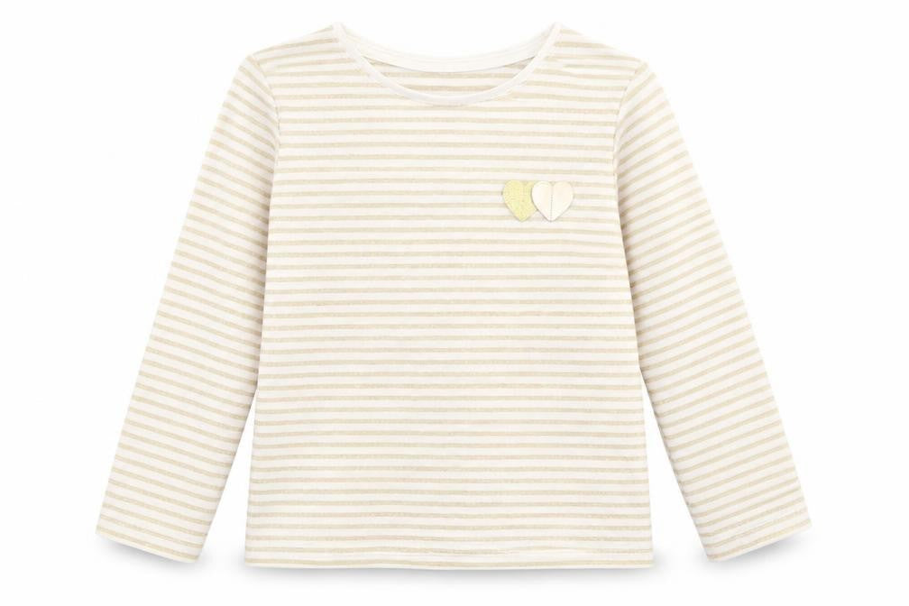 M&Co Girls Gold Striped  Basic T-Shirt Size 5-6 Years