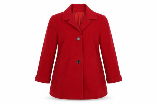 Front view of Kirsten women’s red overcoat coat, size UK 16