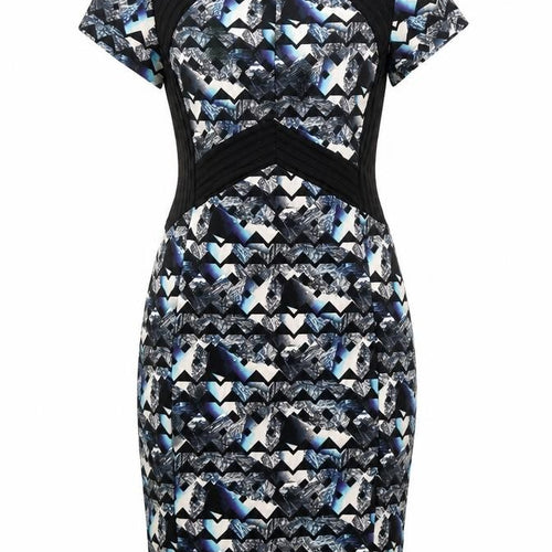 Miss Selfridge Womens Blue Geometric  Pencil Dress  Size 8