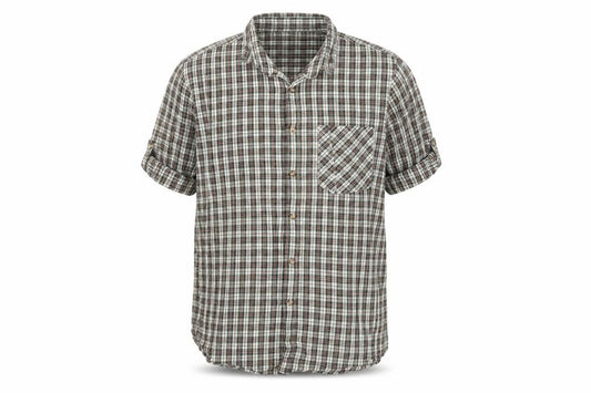 Front view of Topman men’s green check button-up, size M