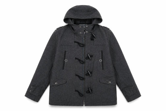 Front view of RJ women’s grey jacket coat, size L