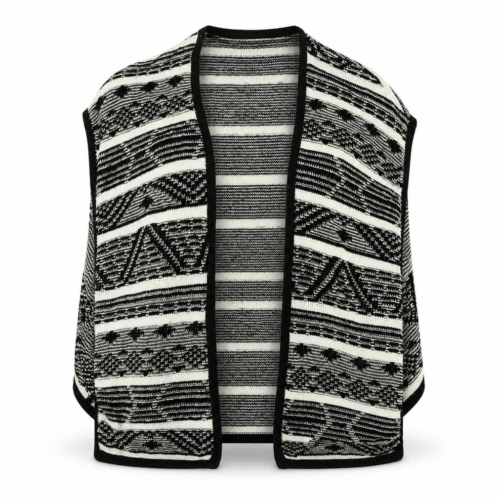 Front view of Atmosphere women’s multicoloured striped shrug jumper, size UK 6