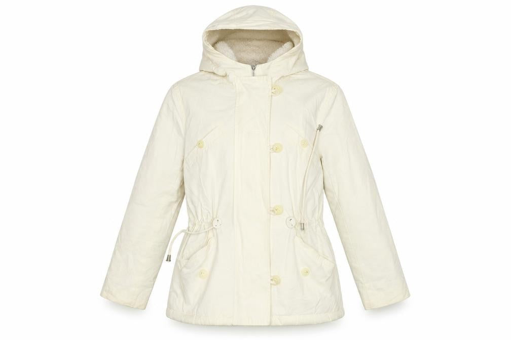 Front view of Next women’s beige parka coat, size UK 10