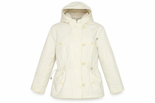 Front view of Next women’s beige parka coat, size UK 10
