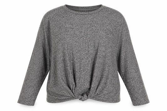 Front view of Love To Lounge women’s grey jumper, size UK 18