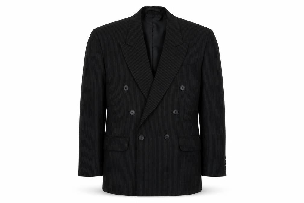 Front view of Essentials men’s black striped jacket blazer