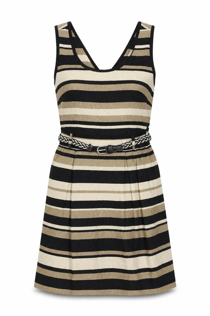 Front view of Atmosphere women’s brown striped a-line, size UK 8