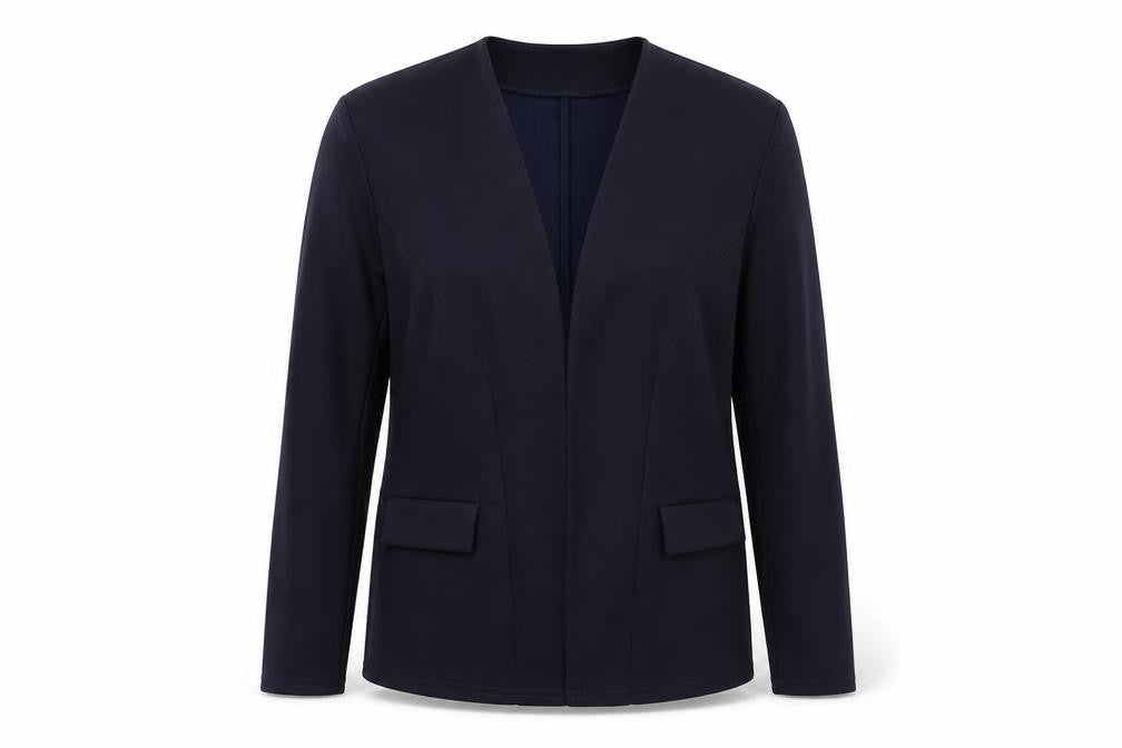 Front view of Boohoo women’s blue jacket blazer, size UK 14