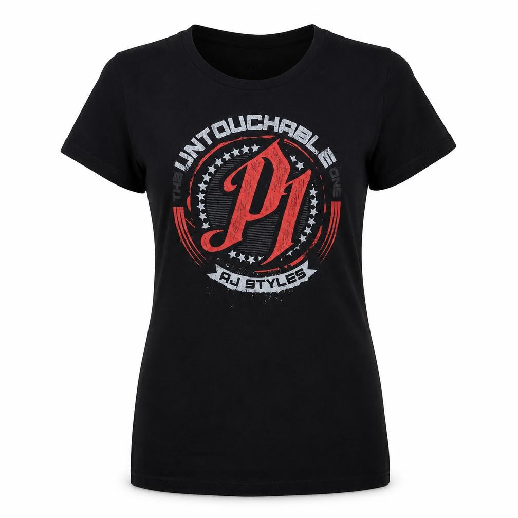 Front view of WWE women’s black basic t-shirt, size M