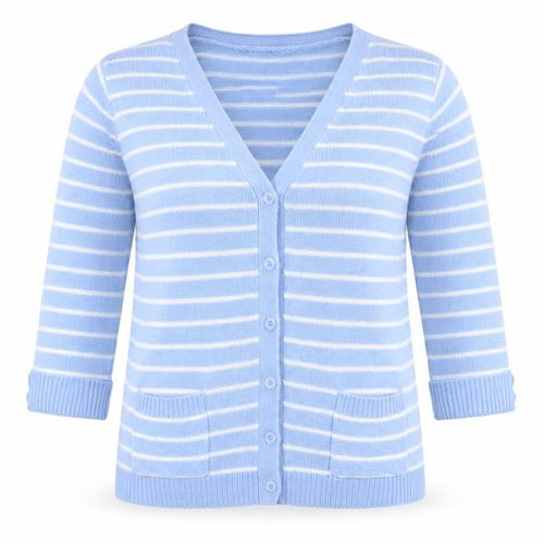 Damart Womens Blue Striped  Cardigan Jumper Size 10