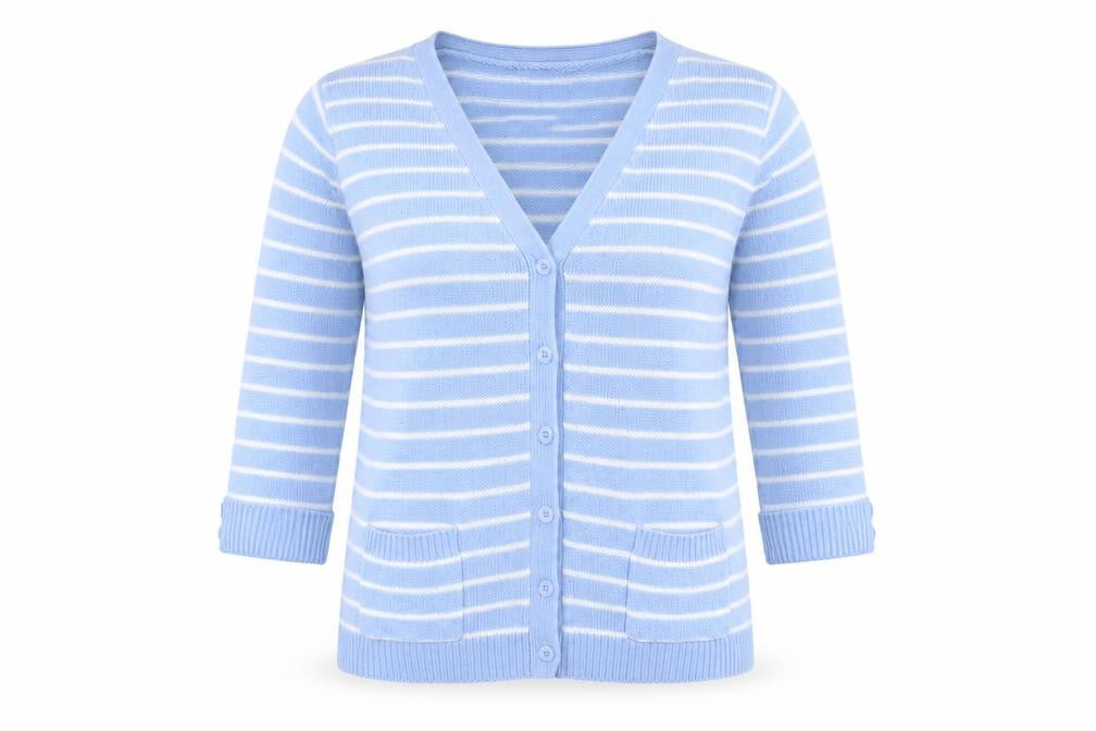 Damart Womens Blue Striped  Cardigan Jumper Size 10