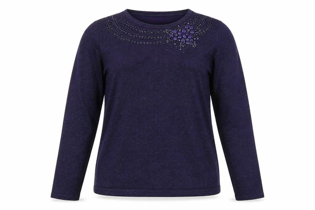 Front view of Bonmarché women’s purple jumper, size S