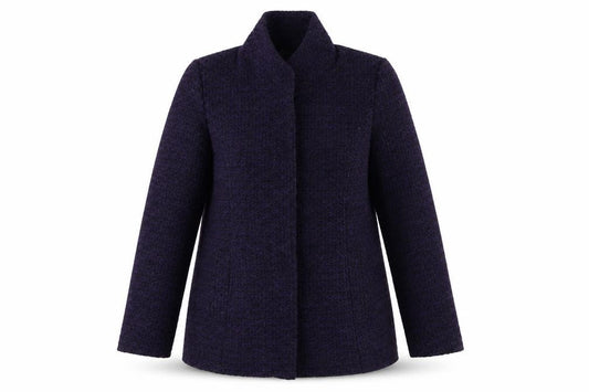 Front view of Preworn women’s purple argyle/diamond overcoat coat, size UK 14