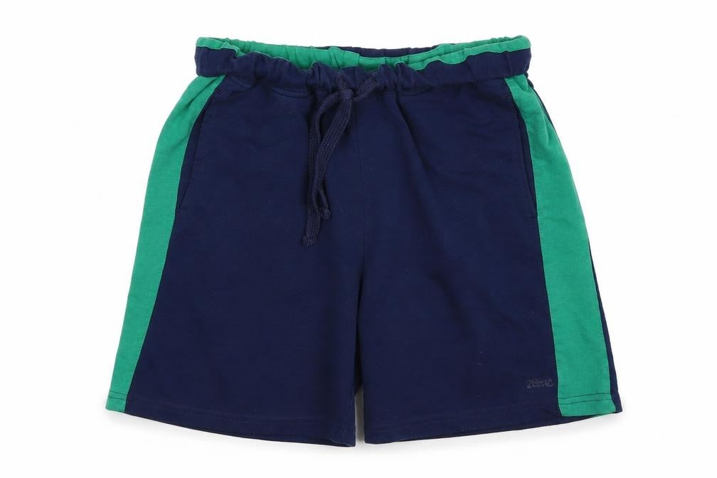 Front view of 2BME men’s blue sweat shorts, size M