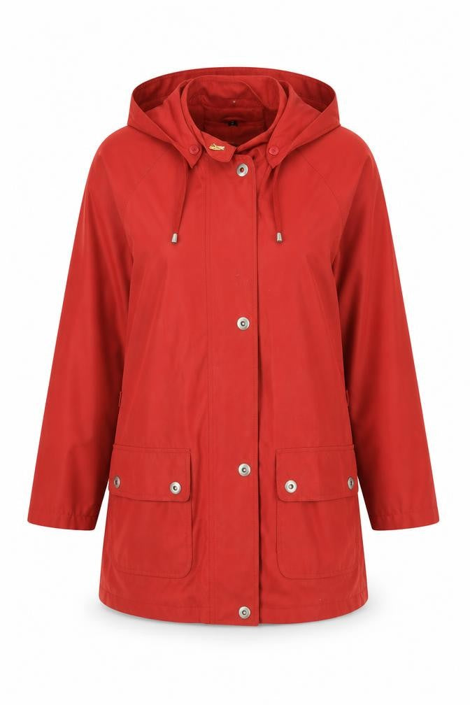 Front view of Preworn women’s red jacket coat, size S