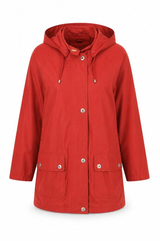 Front view of Preworn women’s red jacket coat, size S