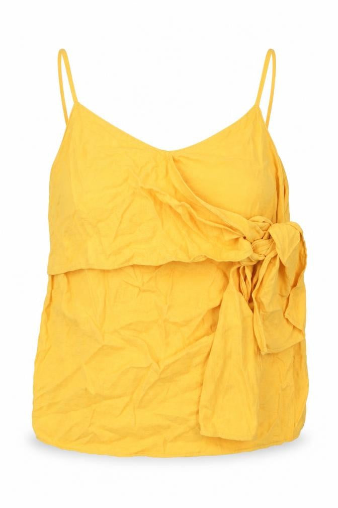 Front view of Topshop women’s orange basic tank, size UK 8, - tie front