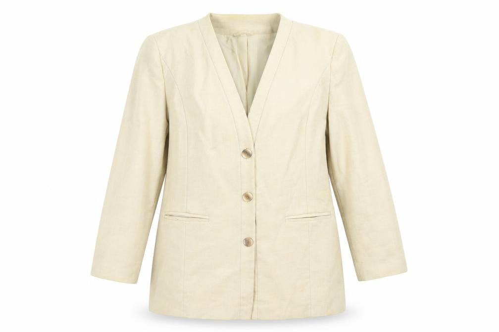 Front view of First Avenue women’s beige jacket blazer, size UK 14