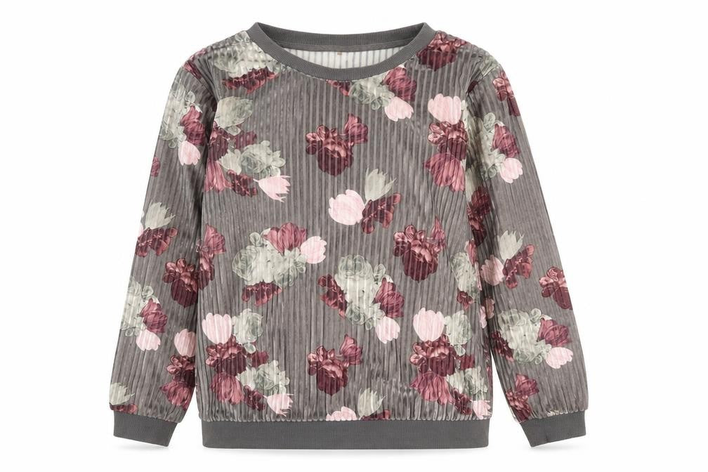 Front view of George women’s grey floral pullover sweatshirt, size UK 8