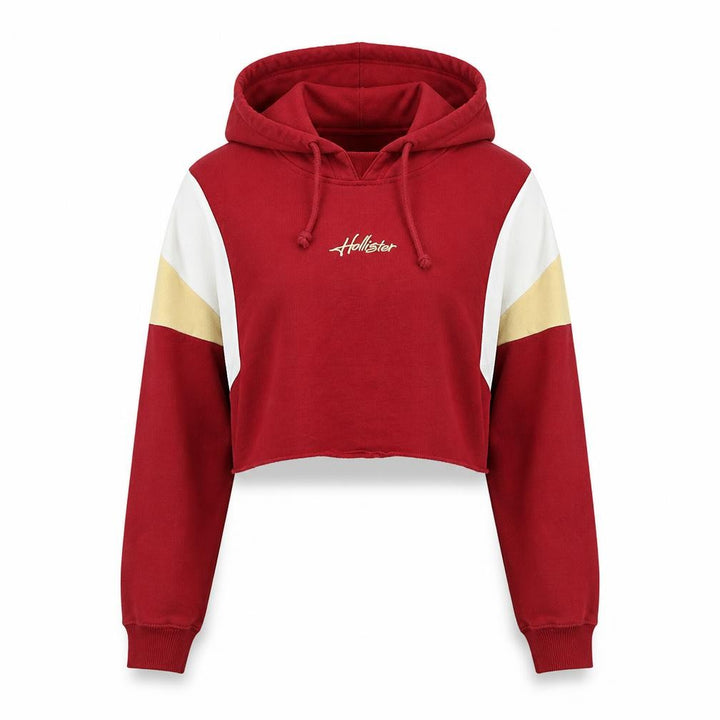 Hollister Womens Red Colourblock Pullover Hoodie Size XS - Cropped