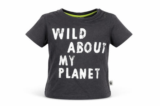 Front view of F&F Baby Grey Jersey Basic T-Shirt, size 12-18, Months - Wild about my planet