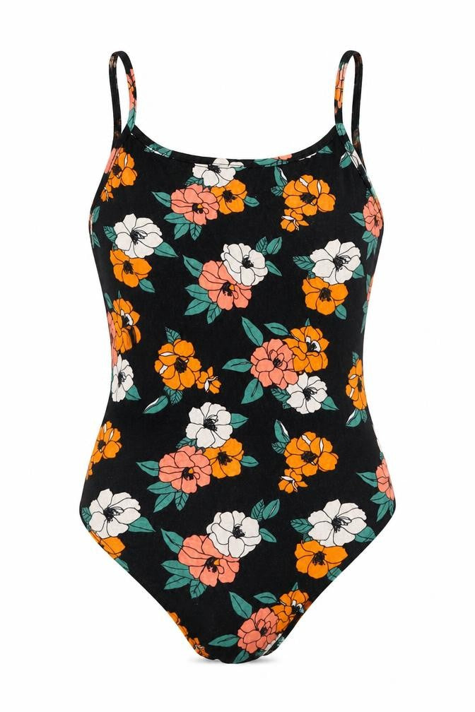 Primakr Womens Black Floral Jersey Bodysuit One-Piece Size 12